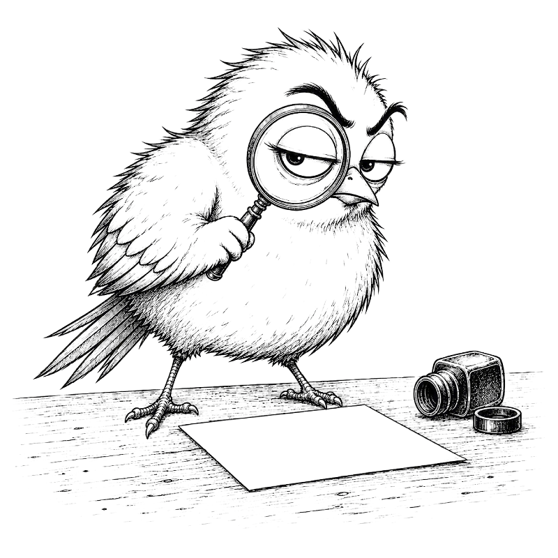 Canary inspecting the empty ledger